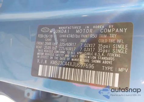 2018 Hyundai Tucson Sel from USA, damaged, VIN KM8J3CA4XJU697696